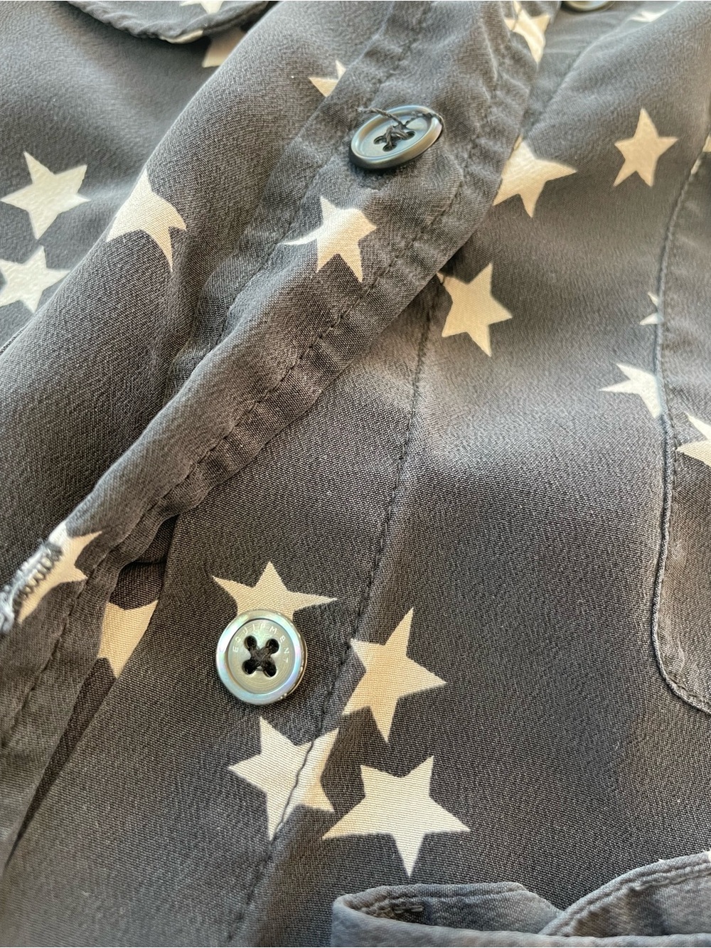 Equipment Femme 100% Silk Star-Print Blouse Black w White/Ivory Stars medium m - Picture 9 of 11